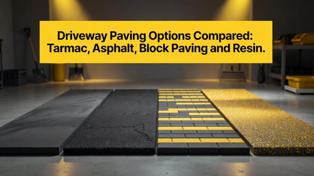 Professional header image for comparison analysis: Driveway Paving Options Compared: Tarmac, Asphalt, Block ...